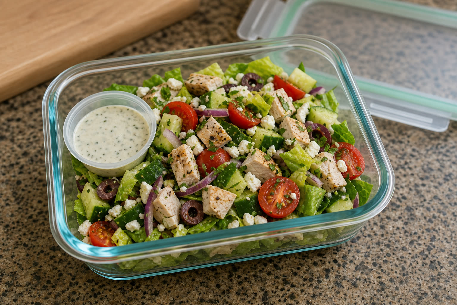 Best Containers for Meal Prep Salads prepared as a workday lunch salad.