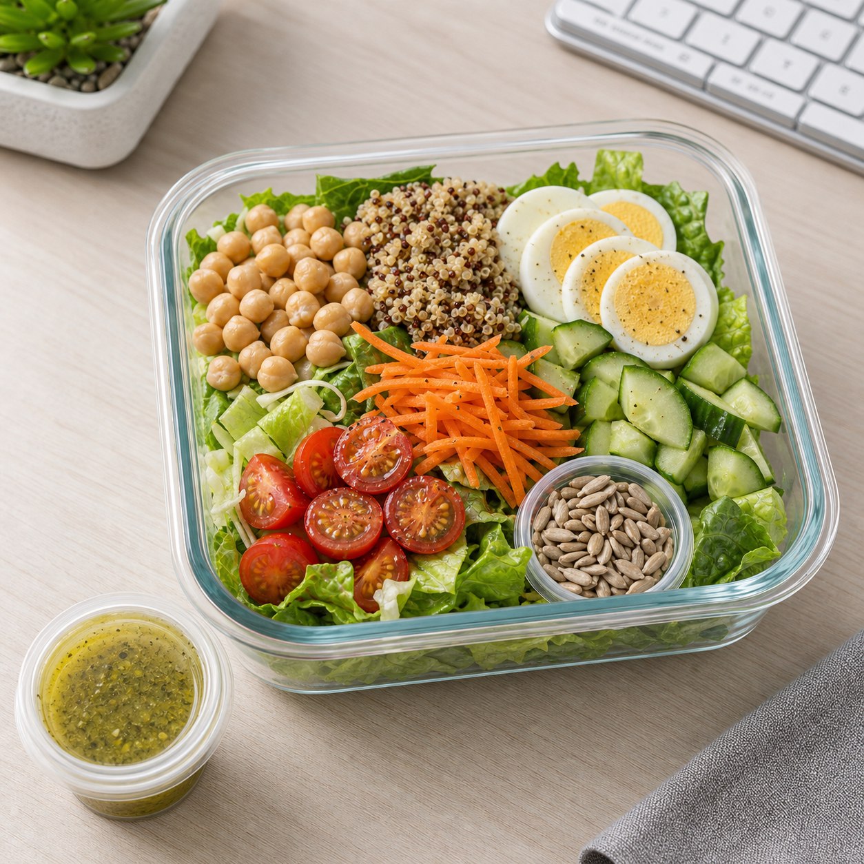 How to Build a Filling Work Salad prepared as a make-ahead lunch salad.
