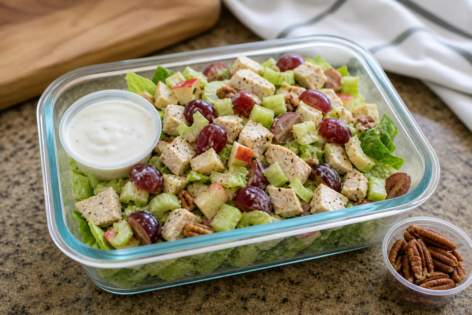 Chicken Waldorf Salad for Work Lunch prepared as a workday lunch salad.
