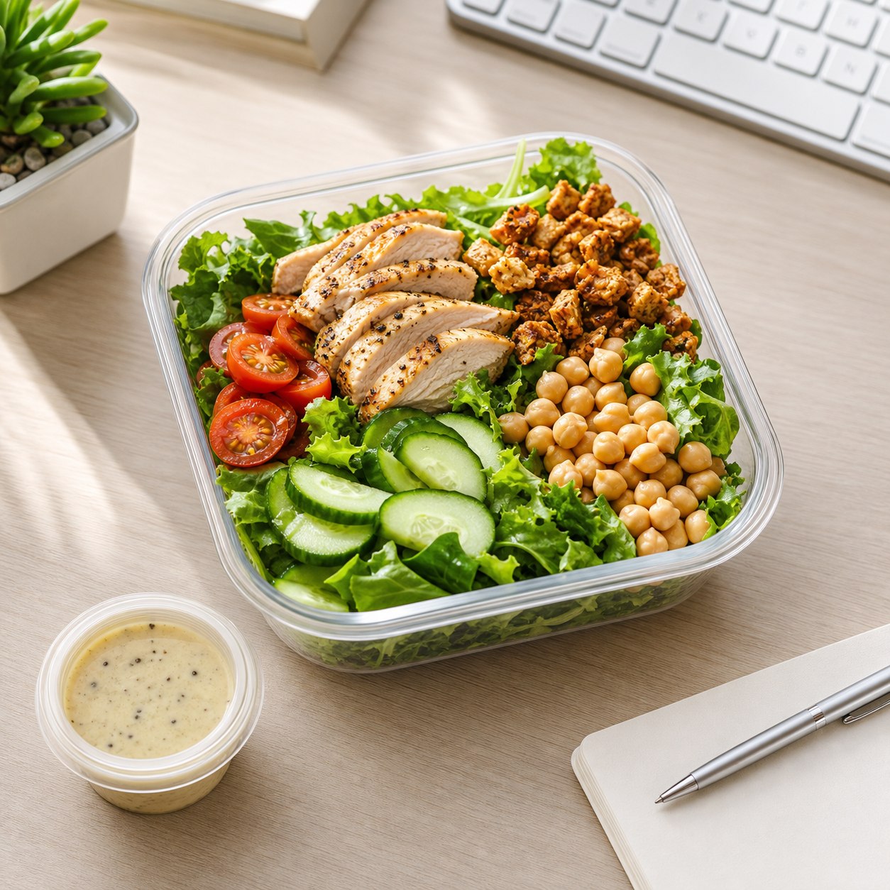 Why Dressing on the Side Keeps Work Salads Fresh prepared as a make-ahead lunch salad.