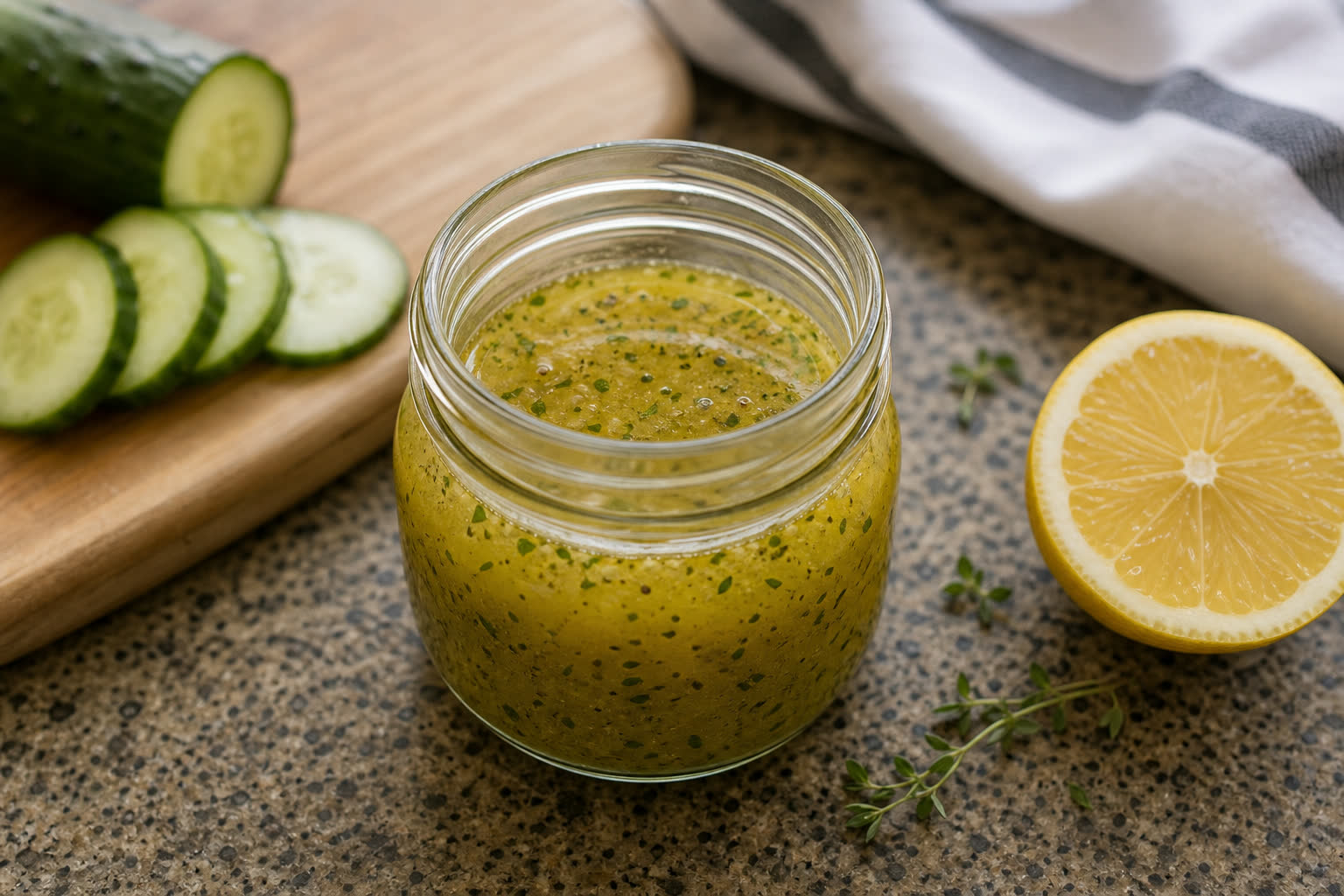 Lemon Herb Vinaigrette for Work Salads prepared as a workday lunch salad.