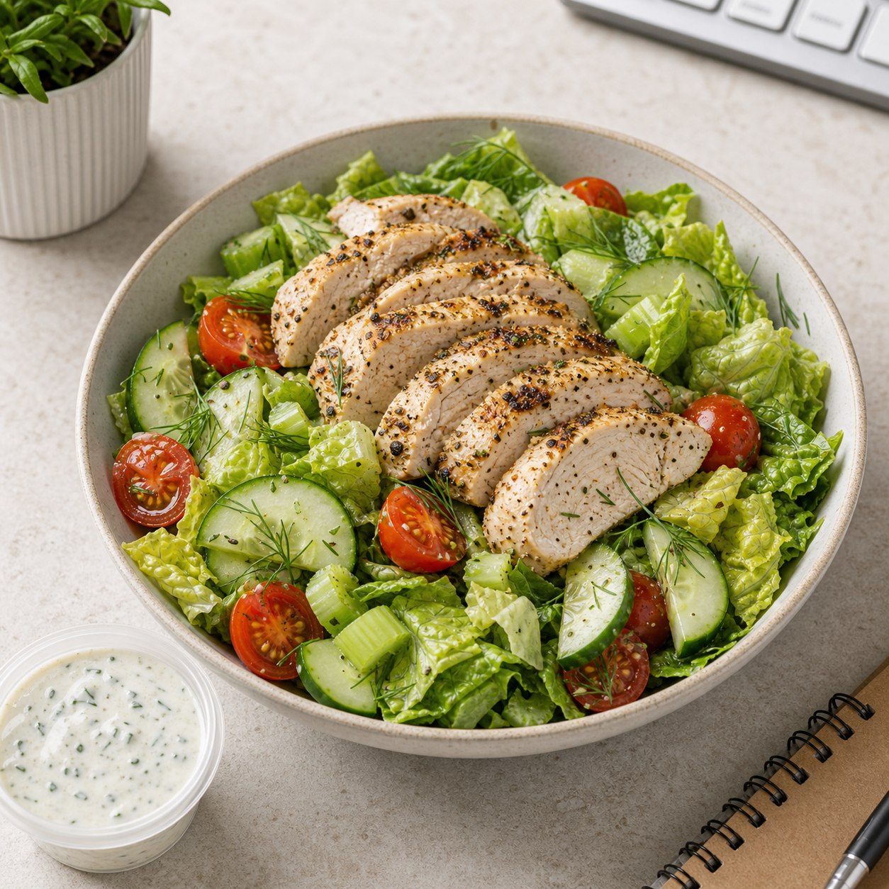 Lemon Pepper Chicken Cucumber Salad prepared as a make-ahead lunch salad.