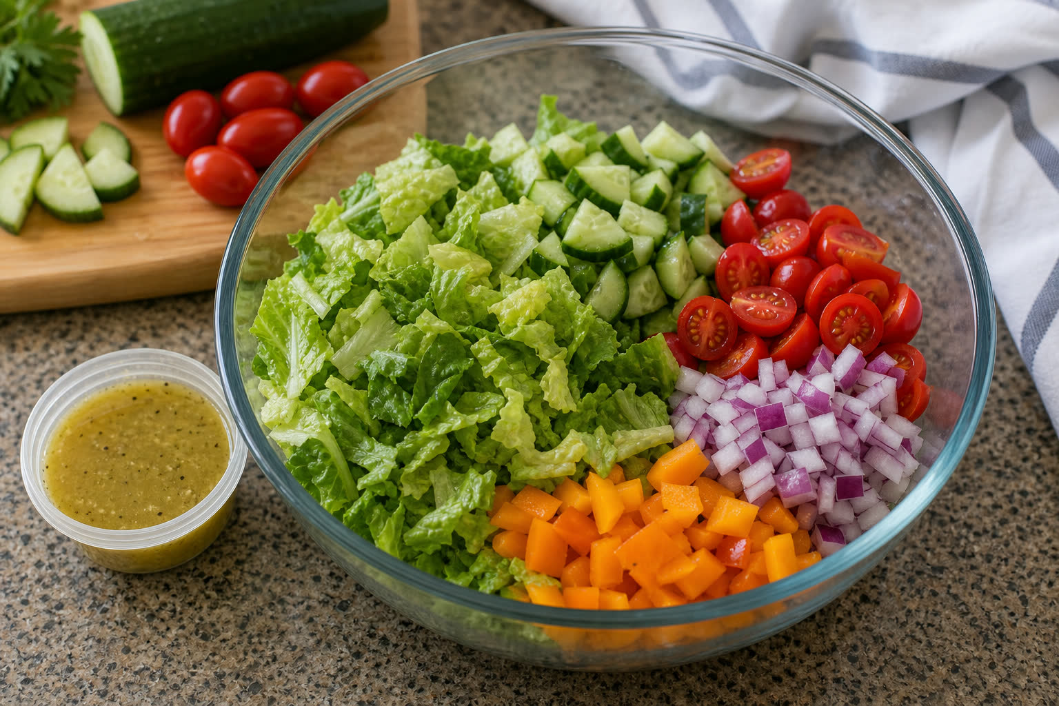A Beginner's Guide to Sunday Salad Prep prepared as a workday lunch salad.